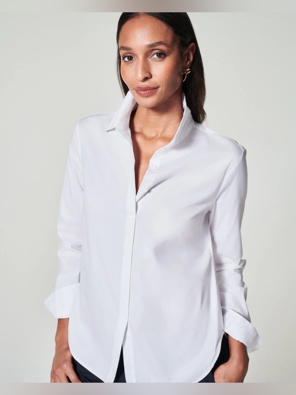 Spanx Size 1X The Best Button-Down Stretch Poplin Pullover - White
